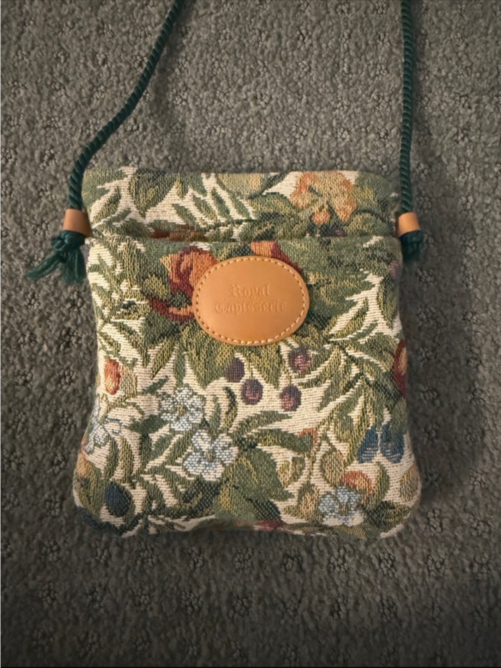 Royal Tapisserie Multicolor Floral Tapestry Crossbody with Green Cord Strap